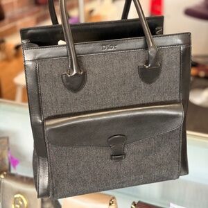 Dior Top Handle Black Leather Trim with Black Denim/Tods Dust bag Designer